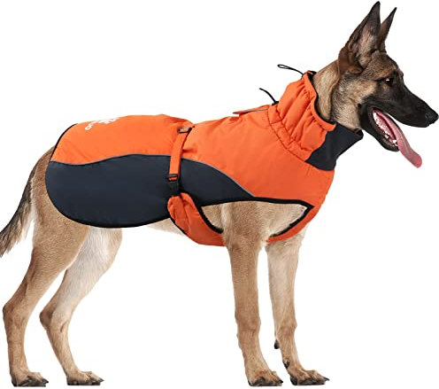 IREENUO Hundemantel Winter, Wasserdicht Warme Hundejacke Hunderegenmantel für Kleine Grosse Hunde, Wintermantel Hund mit Gurtzeug-Loch & Reflektierender Entwurf (3XL)