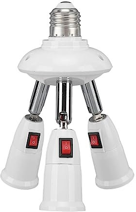 Tonysa E27 E26 Lampensockel-Splitter-Adapter-Konverter 3 in 1, Lampenadapter-Verlängerung mit Verstellbarem 360-180-Grad-Knopfschalter für Zuhause