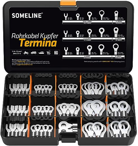 SOMELINE Juego de terminales de cable de anillo DIN – sin aislamiento para 0,34-10 mm² – M3 M4 M5 M6 M8 M10 – ojales de cable