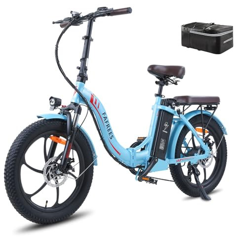 Fafrees E Bike Klapprad 20 Zoll, Fat Ebike Herren Klappbar 36V 18Ah Akku Reichweite 70-150km, Elektrofahrrad 250W, E-Bike Damen 25km/h, E-Fahrrad für Erwachsene Belastung 150Kg, F20 Pro (Hellblau)