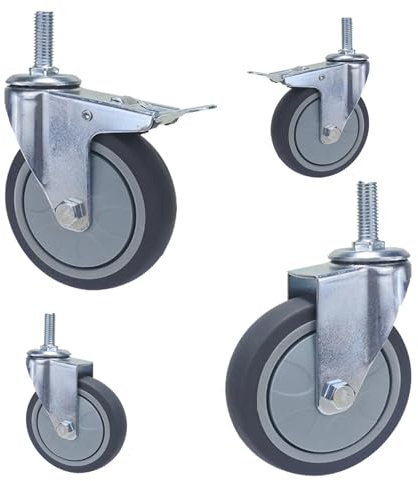 WORDFUN 4X Heavy Duty Swivel Transport Rollers TPR Castors, Castors for Furniture with SafetyBrake, Threaded Stem Casters, No Floor Marks, for Small Tiny Shopping Cart Trolley Wheel