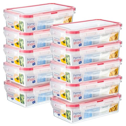 HOMESHOPA Plastic Airtight Food Storage Containers, 10 Pack 500ml BPA Free Leakproof Stackable Reusable Lunch Boxes, Meal Prep Container for Kitchen & Pantry, Microwave Freezer Dishwasher Safe