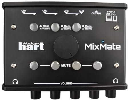 Maker hart MixMate 4 channel music audio mixer Compact 4-Channel Stereo Mixer with USB Audio Output