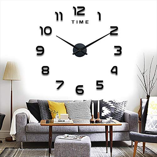 Yolistar Modern DIY Grande Horloge Murale,3D Miroir Autocollant Metal Silencieuse Pendule Murale,Pendule Murale Moderne Métallique Horloge Décorations de Bureau Domicile-Noir Nombre Grand