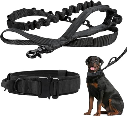Taktiskt hundhalsband med kontrollhandtag, justerbart hundhalsband, justerbart nylonhalsband för små till stora hundar, svart