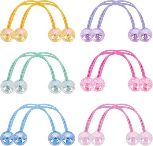 Xiciki 12Pcs Elastique Cheveux Fille-Servent des Balles Bandeaux Colorés à Double Boule Élastiques Boule de Cheveux Douce Fille Cercle Perles Colorées Bandeaux Élastiques