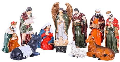 Weihnachtskrippe Figuren, Krippenfiguren Set mit 11 Figuren für die traditionelle Weihnachts Krippe, Traditionelle Weihnachtskrippe Für Den Schreibtisch, Fenster, Kamindekoration Weihnachtsdeko