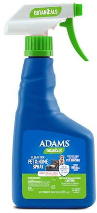 ADAMS Botanicals Flea & Tick Pet & Home Spray, Flea Spray for Dogs, Cats, Puppies, & Kittens, Indoor Home Treatment, Kills Fleas & Ticks on Pet Bedding and Furniture, 16 oz