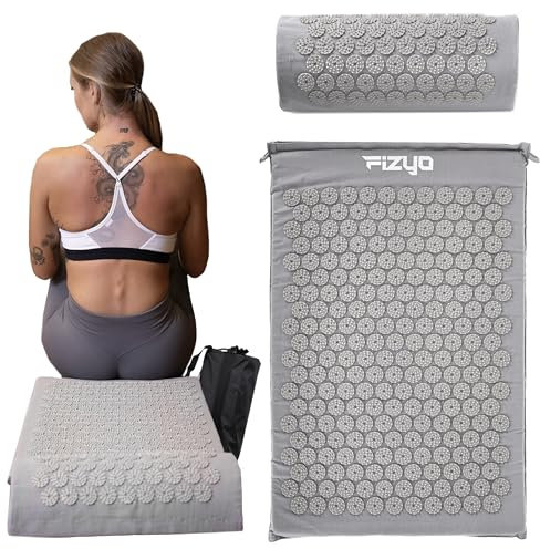 Fizyo Tappetino per digitopressione con cuscino - Kit per alleviare naturalmente il dolore, lo stress e la tensione, massaggio alla schiena, collo e spalle, stimolazione circolatoria, rigenerazione