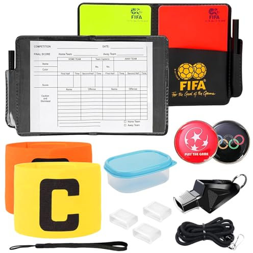 UZSUZZ Schiedsrichter Set, Fußball Schiedsrichter Karten Schiedsrichter Pfeifen Set mit Schiedsrichter Pfeife mit Rot Gelb Schiedsrichter Karte mit Tasche Punktebuch für FußBallspiel Schulsport