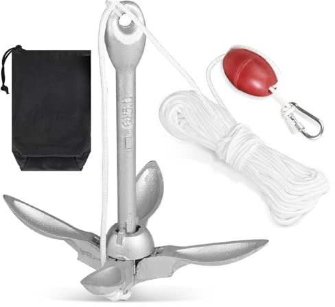SWAWIS Anker Boot Bootsanker 1,5 kg Bootszubehör Klappanker Sup Anker mit 20M Ankerleine Bojenkugel und Aufbewahrungstasche für Kajaks, Kanus und Jetskis