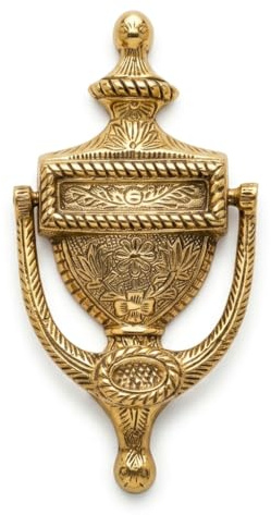 Fenzo Brass Door Knocker 6.5 Inch – Classic Urn Style Embossed Front Door Knocker, Solid Heavy Brass, Traditional Victorian Design for Standard UK Doors, Elegant Home Decor
