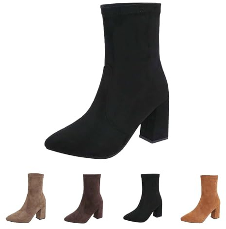 UK 5 Block Heeled Ankle Boots for Women Suede Pointed Toe Pull on Ladies Ankle Boot Fall Winter Faux Suede Rouched Shoes Footwear Black