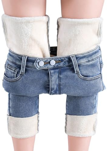ORANDESIGNE Jeans Termico Donna Invernali Pantaloni Termici Foderati Pile Skinny Jeans Felpati Vita Alta Elasticizzati B Blu M