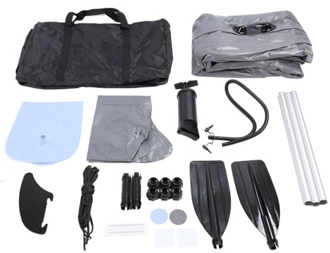 1 Person Inflatable Kayak Set, Inflatable Canoe with Hard Floor Stand Up Function, Proof PVC Blow Up Boat with Hand Pump Paddle Storage Bag for Fishing (Blue)