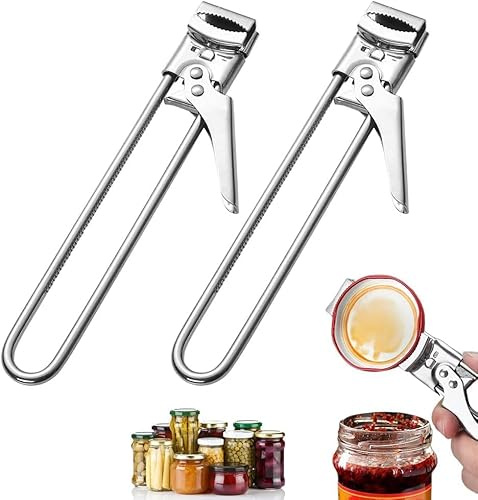 Abrelatas Manual Ajustable, Abridor de Tarros Acero Inoxidable, Profesional Manual Multifunción Abridor Tapa Vidrio Para La Cocina Doméstica, Abrelataspara Niños, Personas Mayores, Mujeres (2 PCS)