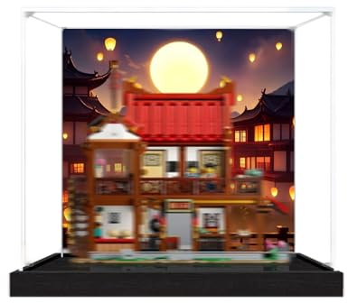 Acrylic Display Case Specially made for Lego 80121 Dongpo Moon-Viewing Pavilion Building Set, Dustproof Box - Only Display Case, Display Box Compatible with Lego 80121 (Back Spray + Base A)