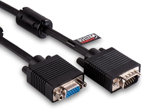 rhinocables VGA Cable Extension – 15-Pin Male to Female Lead for Monitors, Desktops, KVM Switches & Projectors | High-Performance Shielded Video Cable for Clear, Ghost-Free Output (Black, 10m)