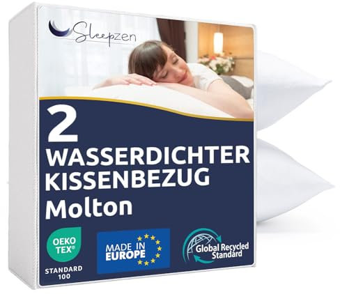SLEEPZEN Kissenbezug 80 x 80 cm Wasserdicht (2er-Set), Atmungsaktiver, Weicher und Geräuscharmer Kissenbezug, Hochwertige Qualität, Oeko-Tex®-Zertifiziert, Baumwolle, Reißverschluss, Hypoallergen