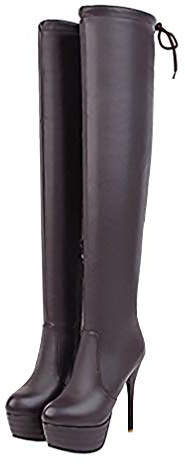 LOVOUO Moda Stivale Pantaloncini Donna Alta Piattaforma Tacco A Spillo Alto Con Laccio Sexy Stiletto Thigh High Heels Stivali Scarpa Cerniera Inverno, marrone, 34 EU