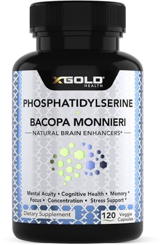 PhosphatidylSerine & Bacopa Monnieri 800 mg 2 in 1 Supplement - Natural Brain Enhancer/Nootropic for Enhanced Focus and Concentration, Memory Support, & Cognitive Function - 120 Vegetarian Capsules