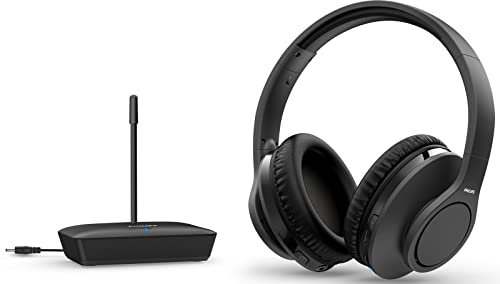 Philips H6005BK/10 Auriculares TV Inalámbricos (Alcance 100 m, 18 Horas de Reproducción, Altavoces Neodimio 30 mm, Aislamiento del Ruido Pasivo, Banda de Sujeción Ajustable) Negro