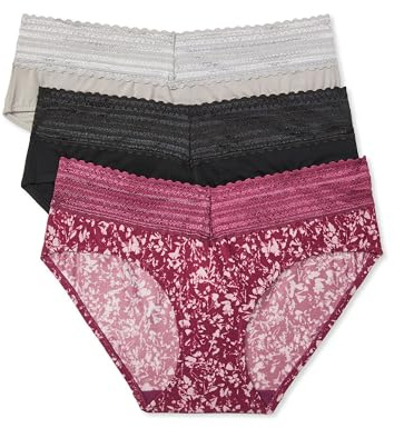 Warner's Women's Blissful Benefits No Muffin 3 Pack Hipster Panties, Amaranth Abstract Print/Black/Platinum, X-Large