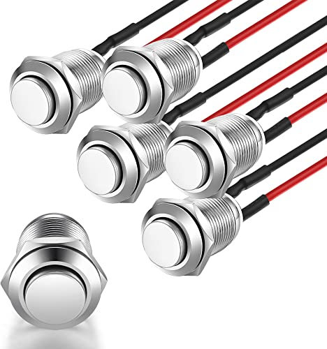 Gebildet 5pcs Auto-Verrouillage Bouton-Poussoir Étanche en Acier Inoxydable Bouton-Poussoir on/Off 12mm 2A 12V/24V/125V/250V avec Fil de(Tête Haute)