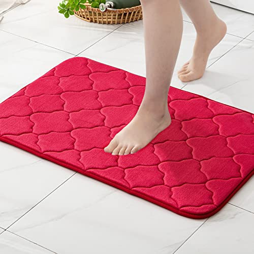 MIULEE Badematte Memoryschaum Marokko Badteppiche rutschfest Memory Foam Badezimmerteppich Matte Badvorleger Dekorativ Teppich Saugfähig Weich Duschmatte für Badezimmer Wohnzimmer 40x60 cm Rot