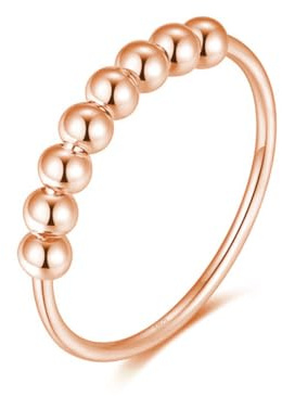 925 sterlingsilver, ångestspinningsring med pärlor, anti-stress, dekompression, ångestreducering, stressminskning, för kvinnor, kvinnor och flickor (roséguld, 62)