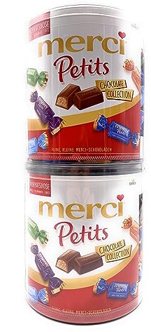 Storck Merci Petits Chocolate Collection I 2 latas redondas de 1000 g I Mix de especialidades de chocolate envueltas individualmente, bombones finos, 2 kg