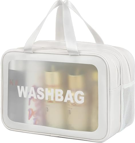 Q-WOOFF Kosmetiktasche，kulturtasche Damen，kulturbeutel Herren， Trocken- und Nasstrennung, tragbare wasserdichte Kulturtasche, Make-up-Tasche mit großer Kapazität, Aufbewahrungstasche (Weiß, L)