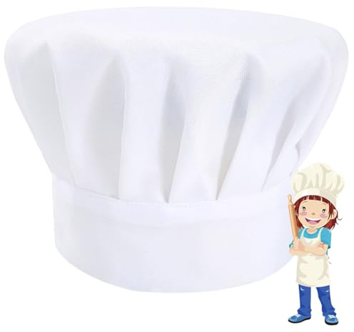 NETUME Toque Cuisinier Enfant, Réglable Blanc Chapeaux de Chefs pour Fille/Garçon, Toque de Chef pour Enfant, Pâtisserie (4-13 Ans)