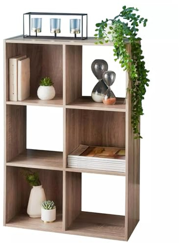 YORKSHIRE HOMEWARE 6 Cubes Wooden Brown Small Cube Storage Unit | Wooden Bookcase free standing shelf | Shelves for Living Room, Home, Office | Use Furniture to shelve dvd, books, magazines