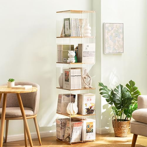 Bibliothèque Rotative À 360 ° Transparent Bibliothèque Tournante Avec Conception De Déflecteur Organisateur D'étagère À Livres Étroit Pour Petit Espace Moderne Bibliothèque Sur Pied Pour Salon Chambre