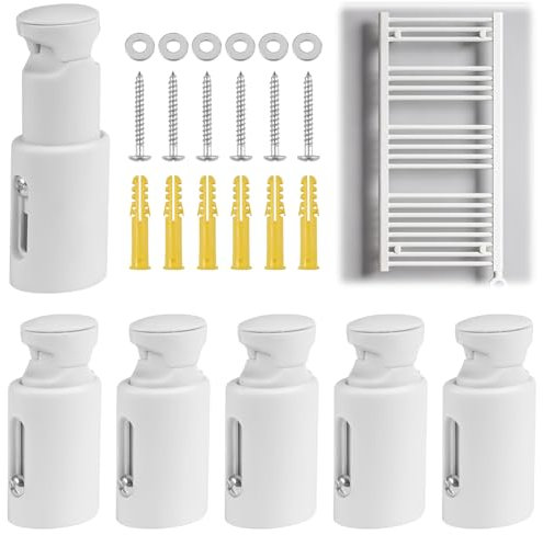 6 Pièces Fixation Seche Serviette, Support Seche Serviette, Support Radiateur Mural, Support Universel pour Seche Serviette, Convient aux Radiateurs de Salle de Bains Droits ou Courbés (Blanc)