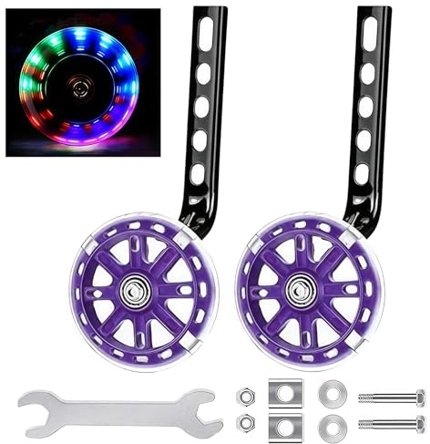 Kids Bike Stabilisers for Childs, Bicycle Training Flash Wheels for Kids Compatible with 12 14 16 18 20 Inch Kids' Variable Bicycles & Single-Speed Bikes.(Purple)