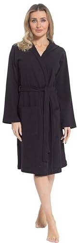 Daisy Dreamer Women's Hooded Waffle Cotton Bathrobe Dressing Gown Super Absorbent Spa Robes Ideal for Home & Loungewear, Black Small