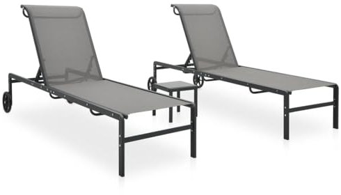 LVHUIDEH 2er Lounge Sonnenliegen Set - Liegestühle mit Tisch - Verstellbare Rückenlehne - Outdoor Gartenmöbel Set, 2X Gartenliege Wetterfest, 208,5 x 73 x 38 cm, Textilene und Stahl