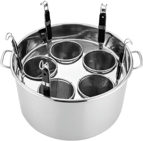 KUOYTT Olla para cocinar Espaguetis, Olla para Hacer Dumplings de Fideos y Verduras, Olla para cocinar Pasta de 3/4/5 Agujeros con Canasta coladora, Acero Inoxidable para el hogar (tamaño