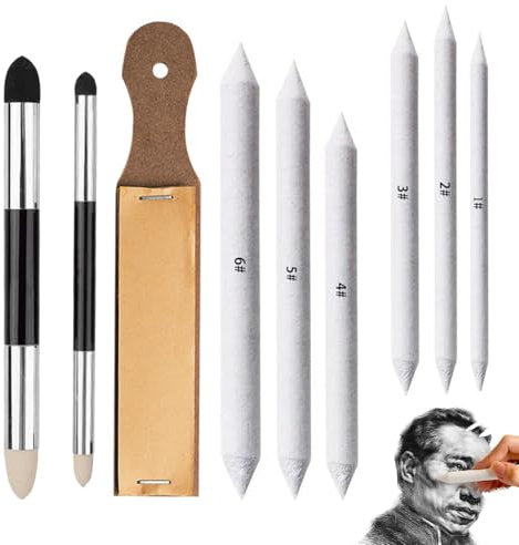 9 Stück Papierwischer Set, Zeichenzubehör Set,8 Verschieden Papierwischer Bleistift,Mischstäbe zum Zeichnen,Stift Skizze Zeichenwerkzeuge für Abwischen, Korrigieren, Kunst, Zeichnen, Künstler, Basteln