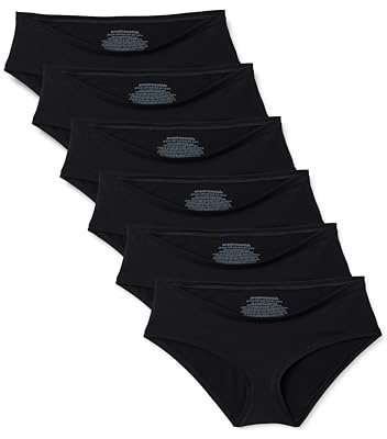 Amazon Essentials Women's Peached Microfiber Maternity Under the Bump Brief, Pack of 6, Black, Large