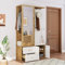 Oslghy Garderobenset, Wandgarderobe, Flurgarderobe Set mit Spiegel und Schuhschrank, Garderoben Set mit Ausziehbarer Kleiderstange, Kompaktgarderobe mit Schubladen und Türen, 100x38x180 cm (Weiß)
