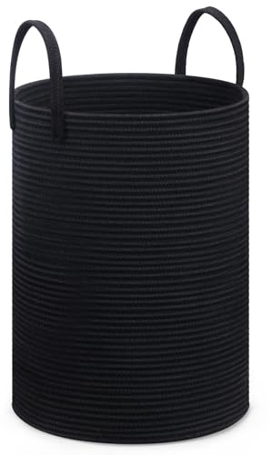 JOJOSEE Large Storage Basket, Laundry Basket with Handle, Tall Woven Rope Storage Baskets for Home Decor,Toy Storage for Kids, Rope Basket for Living Room, Nursery, Bedroom 58L(Black)
