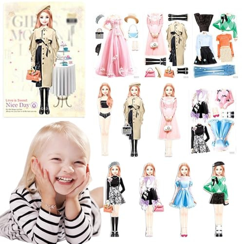 DIFLAX Jouet D'habillage De Poupées Magnétiques Habillage Magnétique pour Bébé Poupée en Papier pour Habillage de Princesse Jeu de Puzzles de Vêtements Magnétiques pour Personnes Cadeau pour Fille