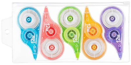 WUSJCOF Lot de 5 Correcteurs Mini-Roller, avec Capuchon de Protection et Fenêtre de Visualisation, Idéal pour Enfants, Étudiants, Bureau, Maison et École (12 m x 5 mm)