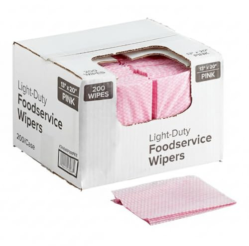 Glownary Standard Duty Pink Foodservice Wiper, 13 x 20 Inches, 200 Count Case, Commercial Kitchen Cleaning Cloth, Synthetic Fiber, Rectangular