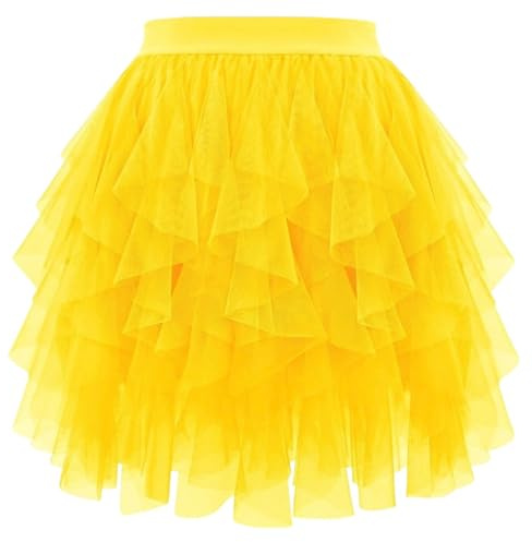 Dam tyllkjol tyllkjol Dirndl karneval party 50-talet rockabilly underkjol balet minikjol elastisk underkjol aftonklänning dansklänning klassisk karnevalkostym cosplay bubbla danskjol, GUL, S