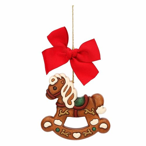 THUN - Addobbo natalizio cavallo a dondolo in ceramica, maxi - Thunland - 8,5x8,1x1,9 cm