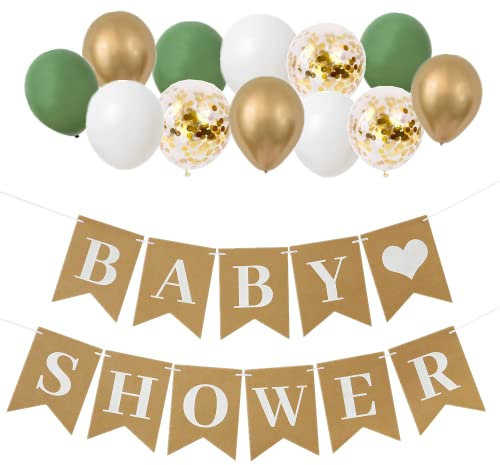 Baby Shower Banner Birthday Bunting Sage Green Gold for Birthday Party Decorations